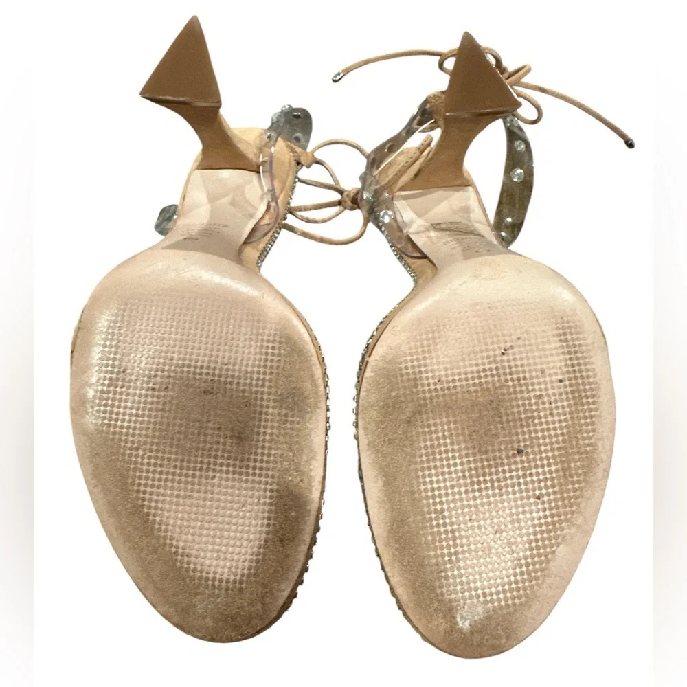 SCHUTZ RHEA SANDAL HONEY BEIGE CRYSTAL STRAPPY HEELS SHOES 8